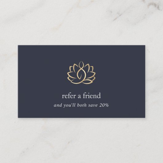 Navy & Gold Lotus Logo | Yoga Wellness Spa Aanbevelingskaartje (Voorkant)