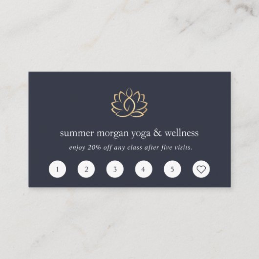 Navy & Gold Lotus Logo | Yoga Wellness Spa Klantenkaartje (Voorkant)