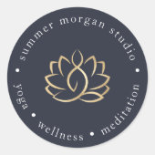 Navy & Gold Lotus Logo | Yoga Wellness Spa Ronde Sticker (Voorkant)