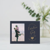 Navy Gold Love Typografie Foto Save the Date Aankondigingskaart (Staand voorkant)