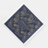 Navy Gold Lux Napkins Custom Name Floral Accent Servet (Hoek)