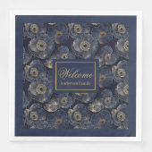 Navy Gold Lux Napkins Custom Name Floral Accent Servet (Voorkant)