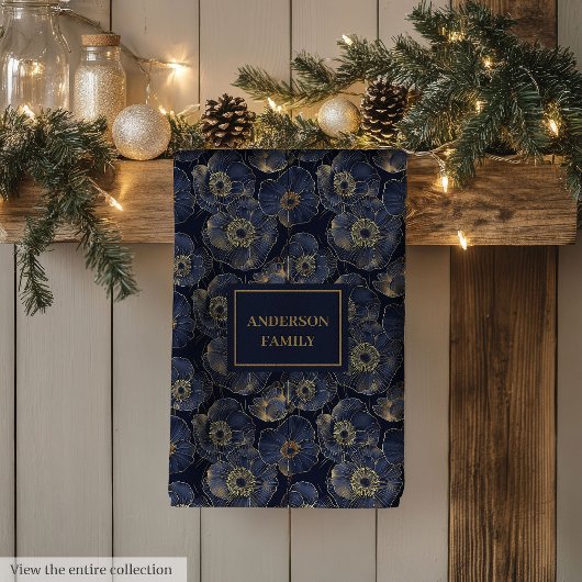 Navy Gold Lux Towel Custom Name Floral Accent Theedoek