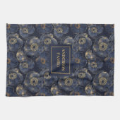 Navy Gold Lux Towel Custom Name Floral Accent Theedoek (Horizontaal)