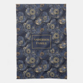 Navy Gold Lux Towel Custom Name Floral Accent Theedoek (Verticaal)
