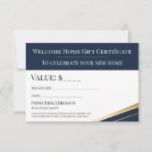 Navy Gold Makelaar Welkomst Thuis Geschenkcertific (Voorkant)