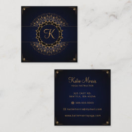 Navy Gold Mandala Elegant Yoga Instructor Vierkante Visitekaartje