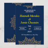 Navy & Gold Mandala - Elegante huwelijksuitnodigin Kaart (Voorkant / Achterkant)