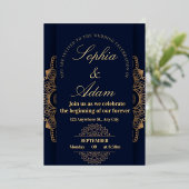 Navy & Gold Mandala Invitation Folie Uitnodiging (Staand Voorkant)