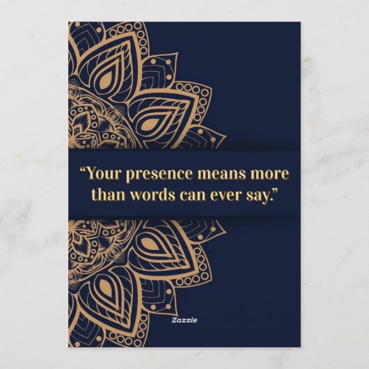 Navy & Gold Mandala Invitation Kaart (Achterkant)