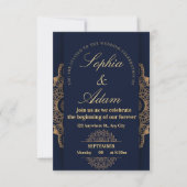 Navy & Gold Mandala Invitation RSVP Kaartje (Voorkant)