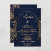 Navy & Gold Mandala Invitation RSVP Kaartje (Voorkant / Achterkant)