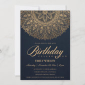 NAVY GOLD MANDALA JAAR 40E BIRTHDAY KAART (Voorkant)