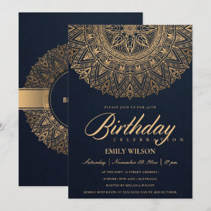 NAVY GOLD MANDALA JAAR 40E BIRTHDAY KAART