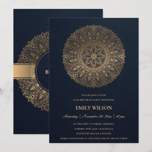 NAVY GOLD MANDALA JAAR 50E BIRTHDAY KAART