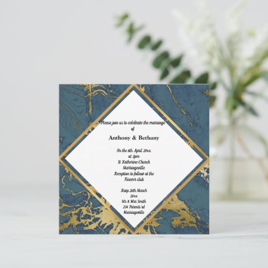 Navy Gold Marble geïnspireerd Abstract Gold 2 brui Kaart (Staand voorkant)