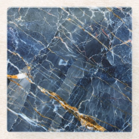 Navy Gold Marble Glass Onderzetter (Voorkant)