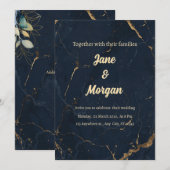 Navy Gold Marble Invite Kaart (Voorkant / Achterkant)