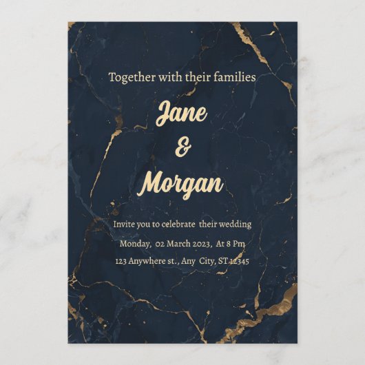 Navy Gold Marble Invite Kaart (Voorkant)