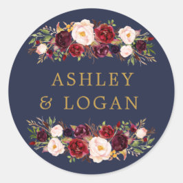 Navy Gold Marsala Bloemen bruiloft gunst Sticker