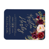 Navy Gold Marsala Wedding Invitation Magnet Magneet (Horizontaal)