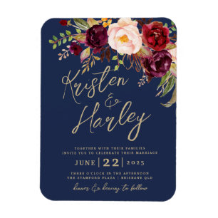 Navy Gold Marsala Wedding Invitation Magnet Magneet