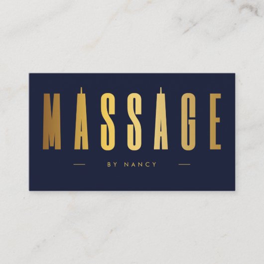 Navy & Gold Massage Therapeut QR Code en Logo Visitekaartje (Voorkant)