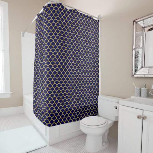 NAVY GOLD MERMAID PATTERN SHOWER CURTAE DOUCHEGORDIJN (In situ)