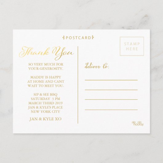 Navy Gold met Baby van liefde en Bedankt Briefkaar Aankondigingskaart (Achterkant)