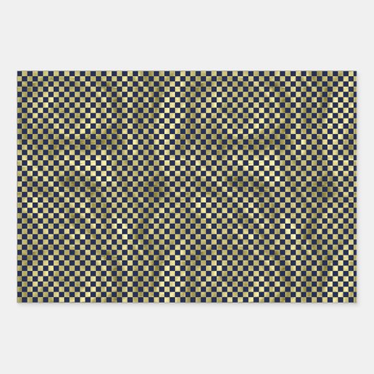 Navy gold metallic checker pattern Christmas Inpakpapier Vel (Voorkant)