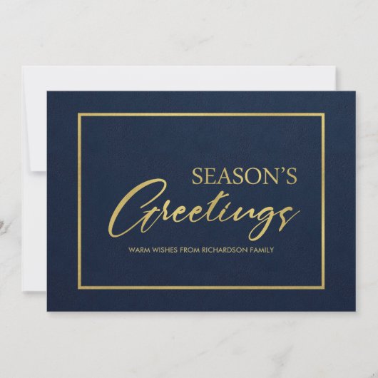 NAVY GOLD MINIMAL CALLIGRAPHY SEASONS GREETTES FEESTDAGENKAART (Voorkant)