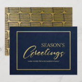 NAVY GOLD MINIMAL CALLIGRAPHY SEASONS GREETTES FEESTDAGENKAART (Voorkant / Achterkant)