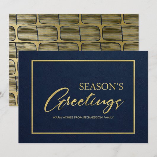 NAVY GOLD MINIMAL CALLIGRAPHY SEASONS GREETTES FEESTDAGENKAART (Voorkant / Achterkant)