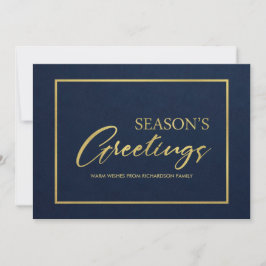 NAVY GOLD MINIMAL CALLIGRAPHY SEASONS GREETTES FEESTDAGENKAART