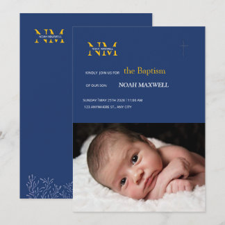 Navy Gold Minimalistische Typografie Delicate Doop Kaart