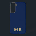 Navy & Gold | Minimummonogram modern Initiaal Samsung Galaxy Hoesje<br><div class="desc">Dit stijlvolle telefoonmodel is uitgerust met een eenvoudig modern design in blauw en goud voor de marine. Maak één van een aardig telefoongeval met de initialen en de naam van de douane. Het zal een cool, uniek geschenk zijn voor iemand speciaal of jezelf. Als u de doopvonten of de positie...</div>