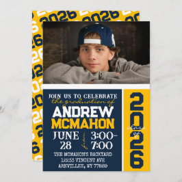 Navy & Gold Modern Afstuderen Fotouitnodiging Kaart