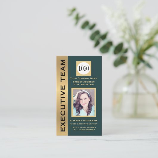 Navy Gold Modern Custom Visitekaartje (Staand voorkant)