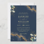 Navy Gold Modern Elegant Chic QR Code Wedding Kaart (Voorkant)