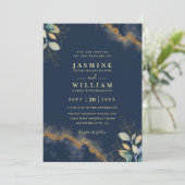 Navy Gold Modern Elegant Chic QR Code Wedding Kaart (Staand voorkant)