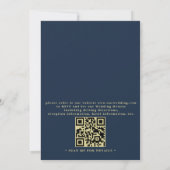 Navy Gold Modern Elegant Chic QR Code Wedding Kaart (Achterkant)