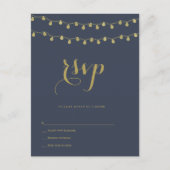 Navy Gold Modern Lights bruiloft RSVP briefkaarten (Voorkant)