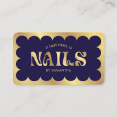 Navy & Gold Modern QR Code Manicure Nails Salon Visitekaartje (Voorkant)