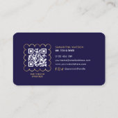 Navy & Gold Modern QR Code Manicure Nails Salon Visitekaartje (Achterkant)