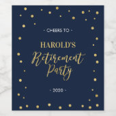 Navy & Gold | Moderne Confetti Pensioenpartij Wijn Etiket (Enkel label)