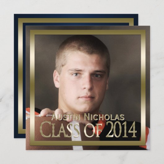 Navy Gold Monogram Afstuderen volledige pagina fot Kaart (Voorkant / Achterkant)