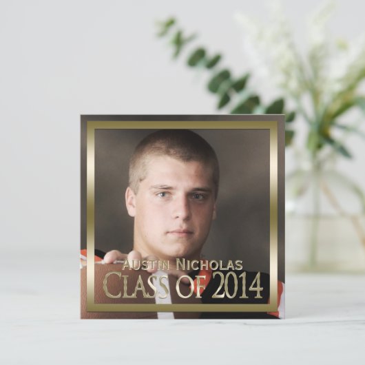 Navy Gold Monogram Afstuderen volledige pagina fot Kaart (Staand voorkant)