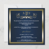 Navy Gold Monogram Afstuderen volledige pagina fot Kaart (Achterkant)