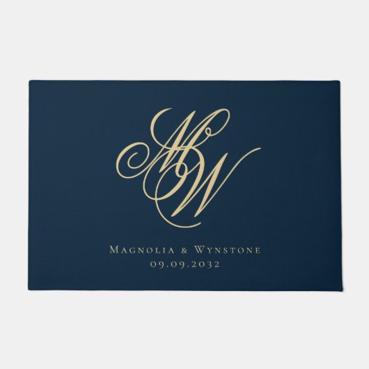 Navy Gold Monogram Couple Deurmat (Voorkant)