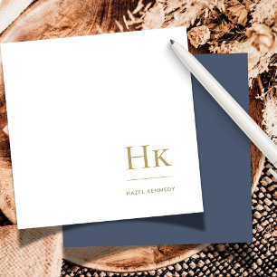 Navy Gold Monogram Eenvoudige Elegante Sociale Not Notitiekaartje
